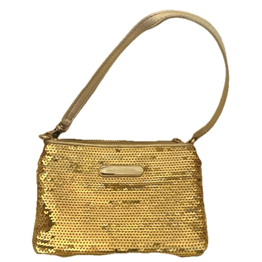 Michael Kors Gold Sequin and Leather Wristlet